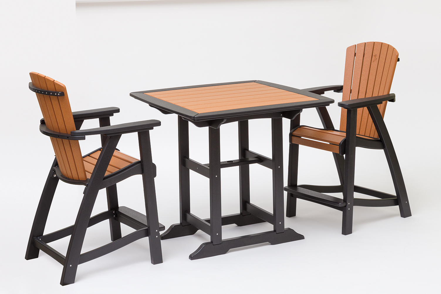 faux wood and black square table and balcony chair set