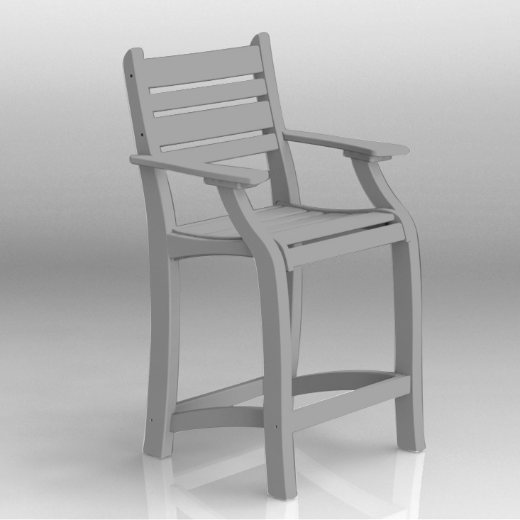 white 25 inch balcony chair with arms in long lasting polywood